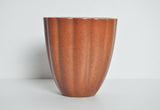 Crackle glaze porcelain vase, orange-brown on grey with gilded banding, Denmark 1930s