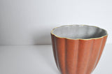 Crackle glaze porcelain vase, orange-brown on grey with gilded banding, Denmark 1930s