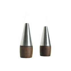 Danish Modern  Pair of Rosewood and Stainless Steel Salt and Pepper Shakers